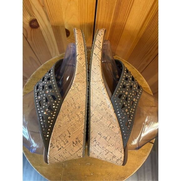 SKECHERS Womens Cork Wedge Sandals Size 10 Gray & Bling - Picture 5 of 10